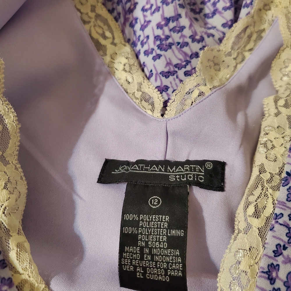 Vintage Lavender Floral Lace-Trim Women's Ruffle Maxi Dress Large - Picture 8 of 8